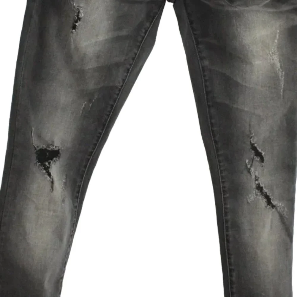 Departwest Trouper Black Fade Destructed Taper Stretch Jeans, Size 26/29